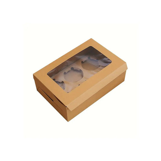 6 Cupcake Kraft Paper Box With Window - 20pcs