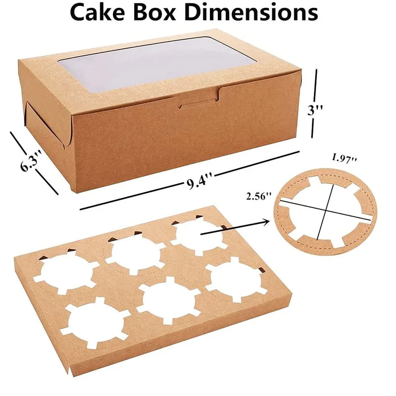 6 Cupcake Kraft Paper Box With Window - 20pcs