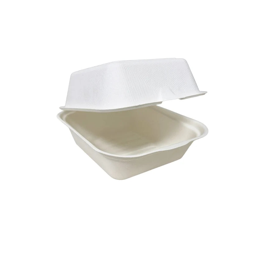 15x15x8cm/6x6" White Sugarcane Clamshell 500pcs