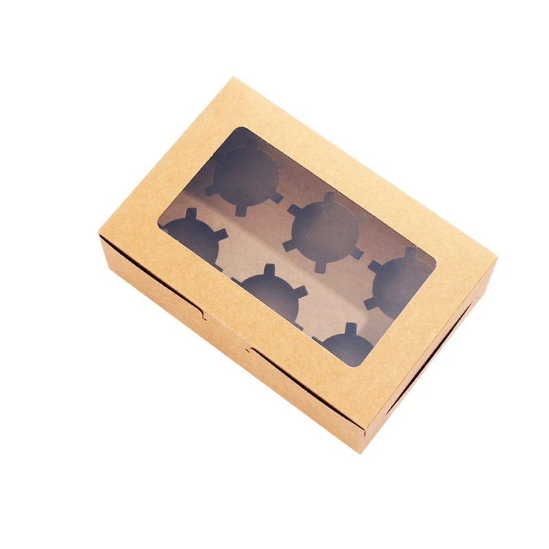 6 Cupcake Kraft Paper Box With Window - 20pcs