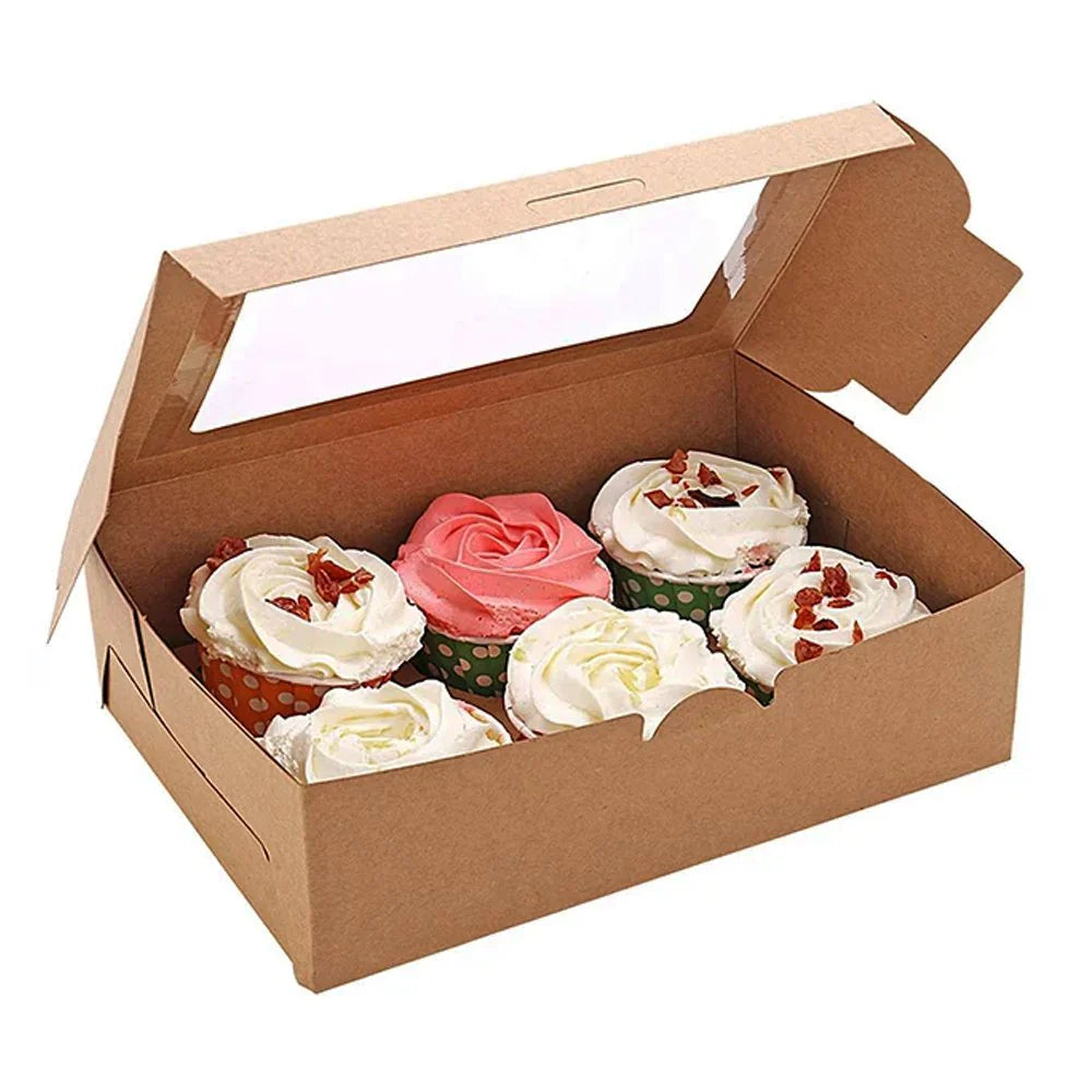 6 Cupcake Kraft Paper Box With Window - 20pcs