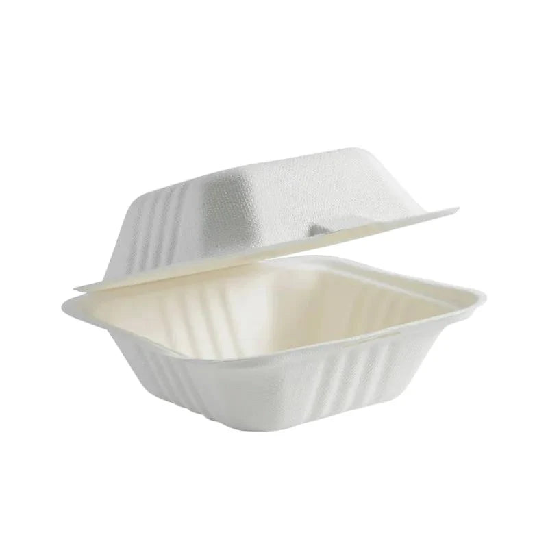 15x15x8cm/6x6" White Sugarcane Clamshell 500pcs
