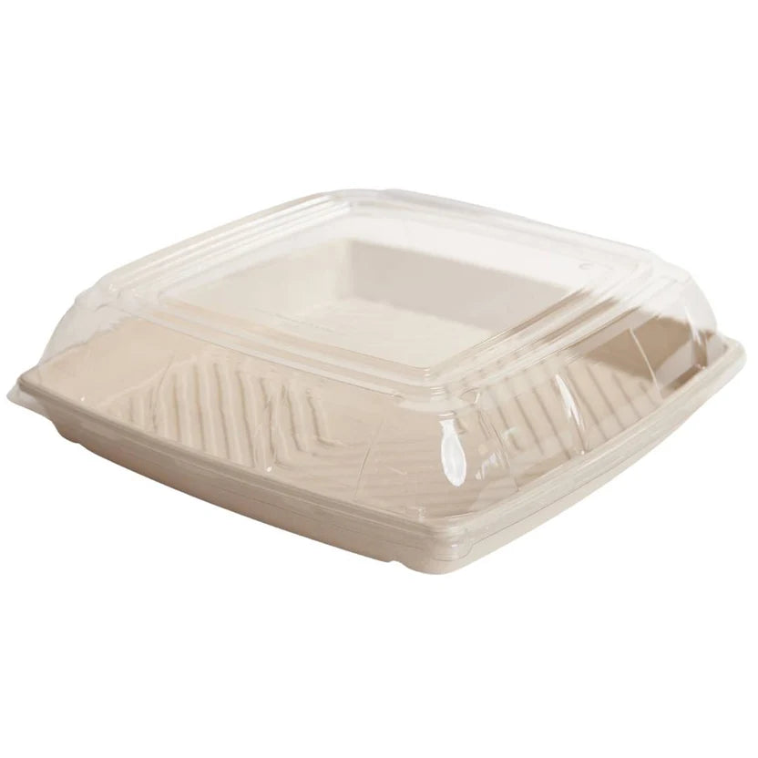 397x397x105mm Natural Square Sugarcane Platter W/ Lid 50pcs