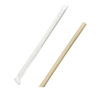 12x230mm Jumbo Bamboo Fiber Straw Slant Cut Individually Wrapped
